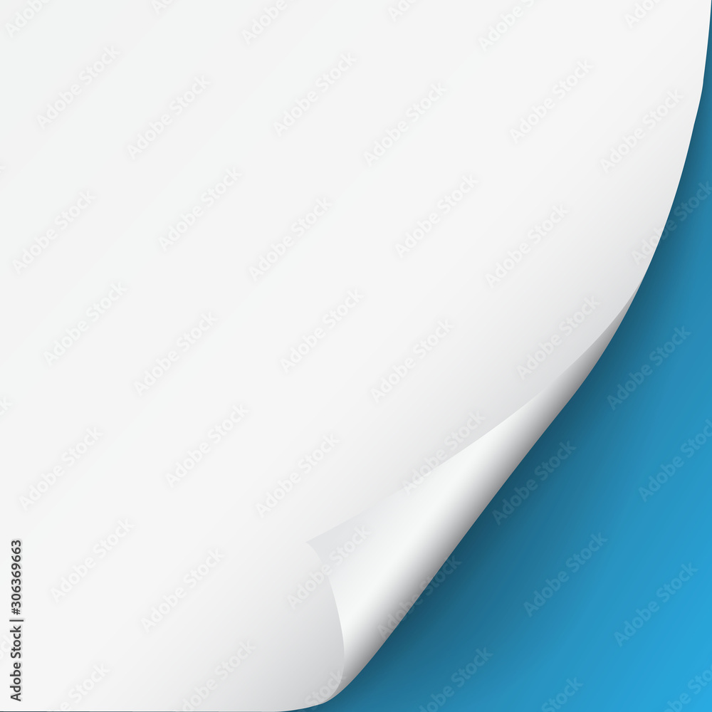 Poster blank a4 sheet of white paper with curled corner and shadow, template for your design. set. vector i