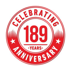 189 years anniversary celebration logo template. One hundred eighty nine years vector and illustration.