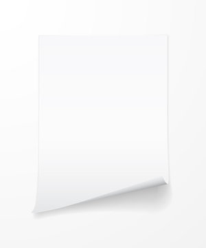 Blank A4 sheet of white paper with curled corner and shadow, template for your design. Set. Vector illustration
