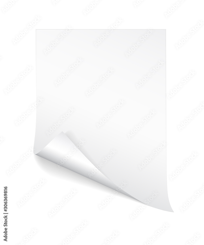 Poster blank a4 sheet of white paper with curled corner and shadow, template for your design. set. vector i