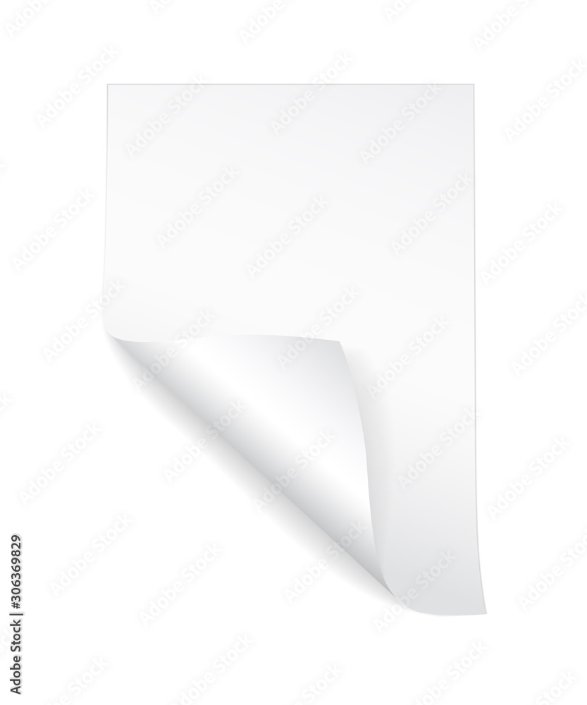 Poster blank a4 sheet of white paper with curled corner and shadow, template for your design. set. vector i