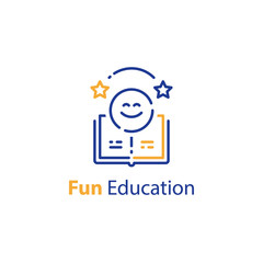 Emoticon and open book, education concept, fun learning, preschool preparation