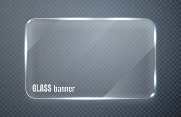 Glass plates set. Glass banners on transparent background. Flat glass clear window. Vector illustration