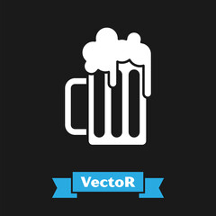 White Wooden beer mug icon isolated on black background. Vector Illustration