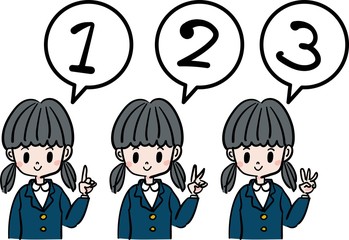 女の子　学生カウント　イラスト