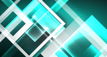 Fototapeta premium Neon shiny color squares on black, modern template