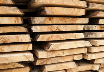 Wooden planks. Air-drying timber stack.