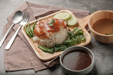 Stewed Pork Leg on Rice with Sauce Thai Recipe.