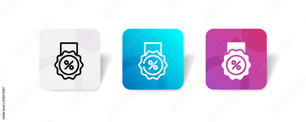 Poster badge with percentage sign icon in outline and solid style with colorful smooth gradient background,