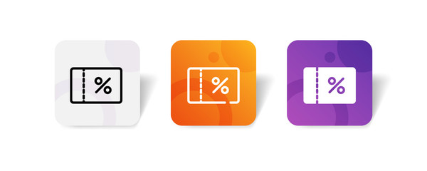 coupon with percentage sign icon in outline and solid style with colorful smooth gradient background, suitable for UI, app button, infographic, etc