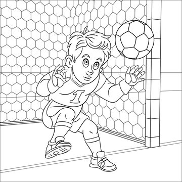 coloring page with boy football goalkeeper
