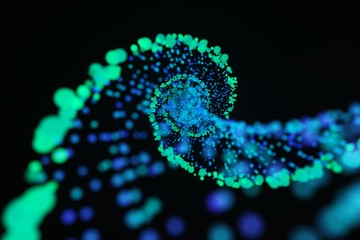 DNA helix spheres on dark background. 3d illustration. - obrazy, fototapety, plakaty