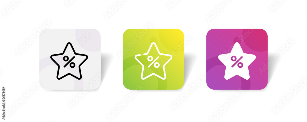 Poster star with percentage sign icon in outline and solid style with colorful smooth gradient background, 
