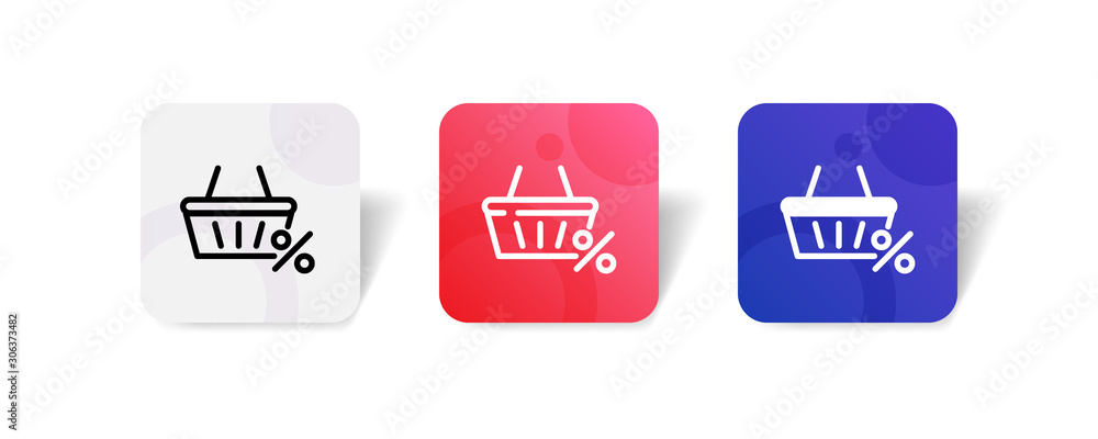 Poster basket with percentage sign icon in outline and solid style with colorful smooth gradient background