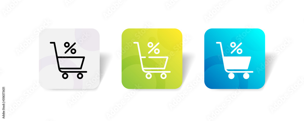 Poster cart with percentage sign icon in outline and solid style with colorful smooth gradient background, 