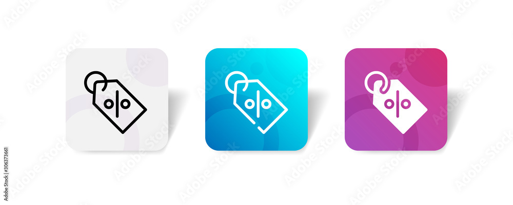 Poster tag label with percentage sign icon in outline and solid style with colorful smooth gradient backgro