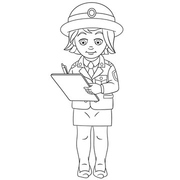coloring page with police woman
