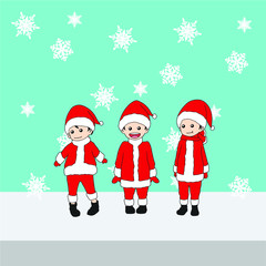 hand drawn happy kids in christmas costumes
