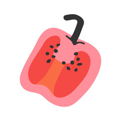 Bell sweet cut pepper vegetable, simpe isolated hand drawn illustration, cute cartoon hand made icon, cooking ingredient clip art for cokking menu, cafe, restaurant or farming market.