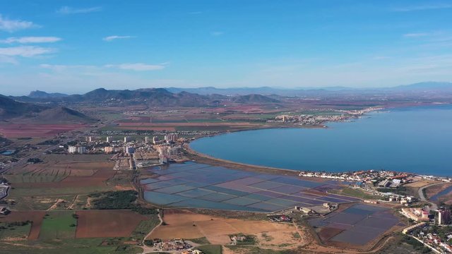 salt production aerial shot Spain mar menor honda beach sunny day 