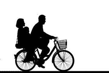 Obraz premium silhouette happy family ride bike on white background