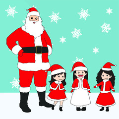 hand drawn santa claus and kids