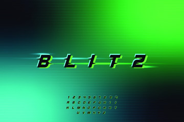 blitz. Abstract technology futuristic alphabet font, modern digital space typography 