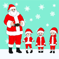 hand drawn santa claus and kids