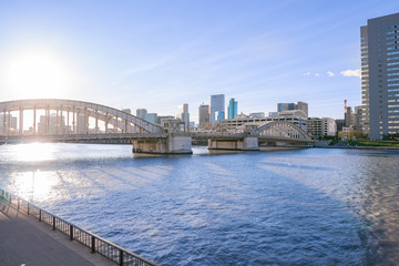 東京の都市風景　隅田川ウォーターフロント 勝鬨橋