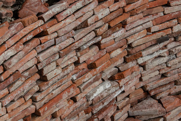 Ancient brick wall from side view background