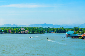Fototapeta na wymiar beauty of Bangtaboon Bay and the houses in Phetchaburi province, Thailand