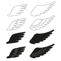 Set of vector wings isolated on white background. Vector wing shapes. Wing icons