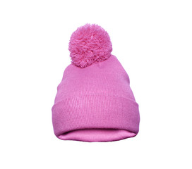 Warm hat with pompom on a white background