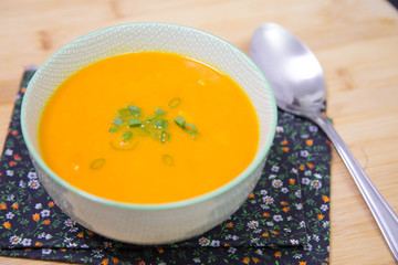 Pumpkin soup in a bowl