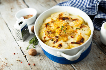 Homemade potato gratin with cream and cheese