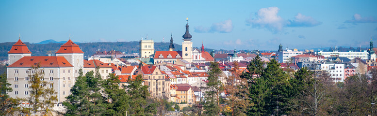 Obraz premium Cityscape of Mlada Boleslav with Old Town buildings and Mlada Boleslav Castle, Czech Republic