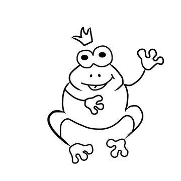 Doodle frog, black and white. Vector illustration.
