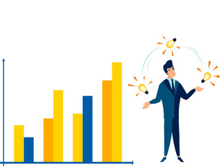 The level of income and expenses. Successful juggling ideas for business. Flat style. Cartoon raster