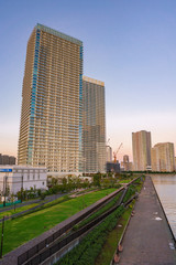 Obraz premium 東京の都市風景 トワイライトの豊洲周辺の風景