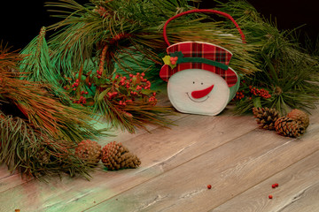 christmas decoration on wooden background