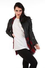 Fototapeta premium Blank t-shirt mock-up - Biker rock fashion girl ready for your design