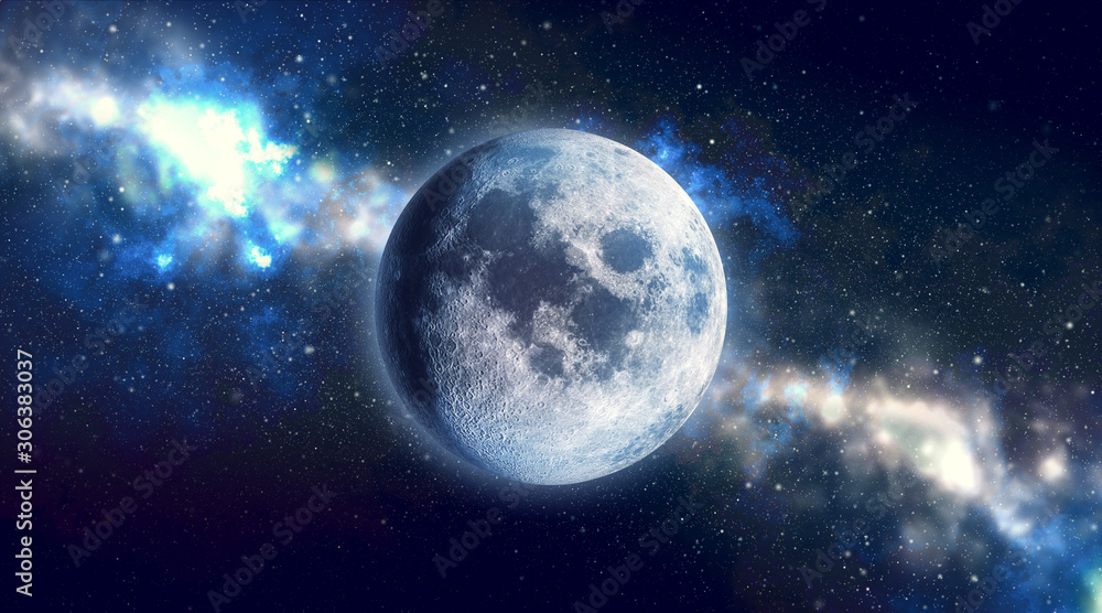 Wall mural full moon in high resolution on space background.