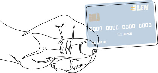 Hand Holding a Credit Card One Continuous Line Abstract Vector Illustration