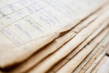 Naklejka premium Old paper documents in the archive
