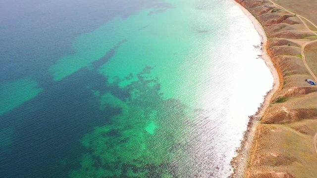 Aerial view of wild beach, jungle and long coastline. Beautiful wild beach krym