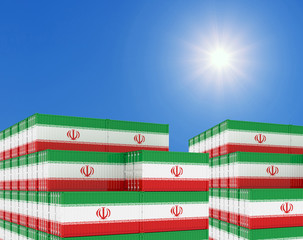 Container yard full of containers with flag of Iran Flag. 3d illustration.
