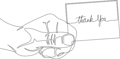 Hand Holding a Thank You Card One Continuous Line Vector Graphic Abstract Illustration