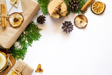 eco friendly zero waste christmas concept flat lay