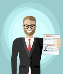 Businessman Hold Travel Identification Document Flat Vector Illustration