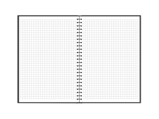 Vector illustration of open double page spread block note with square grid. Empty notepad with copy space isolated on white. Blank notepapers can be used as a mock up, background or template. Eps 10.
